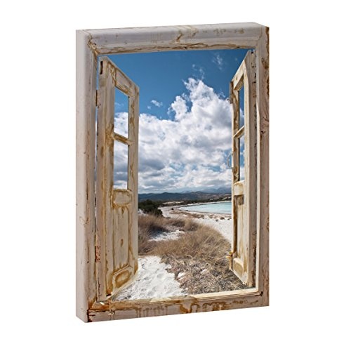 Fensterblick Endloser Strand | Panoramabild im XXL Format | Kunstdruck auf Leinwand | Wandbild | Poster | Fotografie (120 cm x 80 cm | Hochformat, Farbig)
