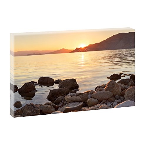 Seeblick bei Sonnenuntergang | Panoramabild im XXL Format | Trendiger Kunstdruck auf Leinwand | Verschiedene Größen und Farben (Farbig, 100 cm x 65 cm)