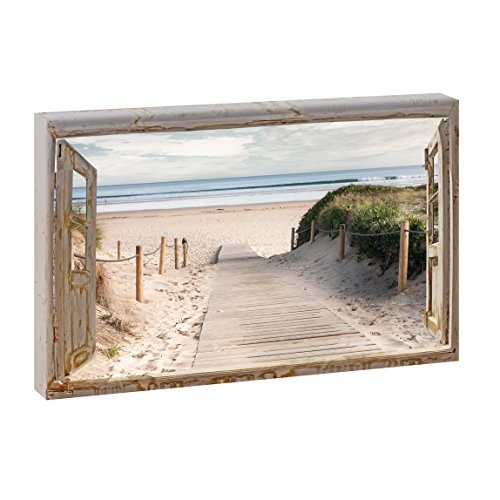 Fensterblick - Weg zum Strand 2 | Panoramabild im XXL Format | Trendiger Kunstdruck auf Leinwand | Hochformat oder Querformat (120 cm x 80 cm | Querformat)
