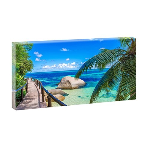 Seychellen - Holzsteg | Panoramabild im XXL Format | Kunstdruck auf Leinwand | Wandbild | Poster | Fotografie | Verschiedene Formate und Farben (40 cm x 80 cm, Farbig)