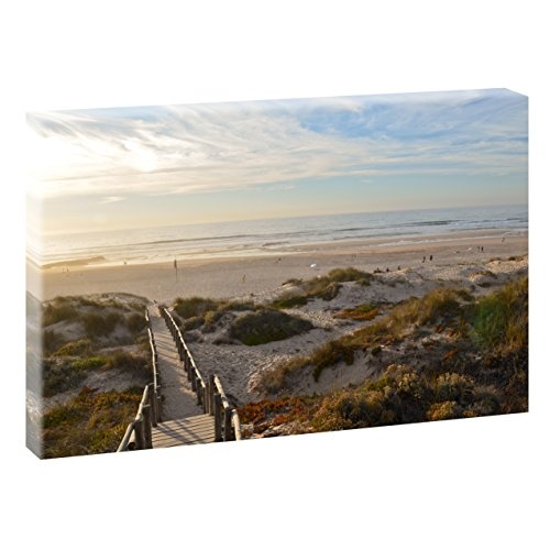 Algarve - Strand Monte | V1720478 | Bilder auf Leinwand | Wandbild im XXL Format | Kunstdruck in 120 cm x 80 cm | Bild Strand Dünen Steg