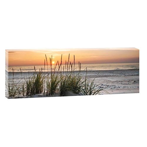 Sonnenuntergang am Meer | Panoramabild im XXL Format | Poster | Wandbild | Fotografie | Trendiger Kunstdruck auf Leinwand | Verschiedene Farben und Größen (120 cm x 40 cm, Farbig)