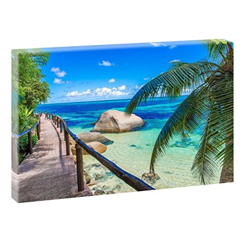 Seychellen - Holzsteg | Panoramabild im XXL Format | Kunstdruck auf Leinwand | Wandbild | Poster | Fotografie | Verschiedene Formate und Farben (120 cm x 80 cm, Farbig)