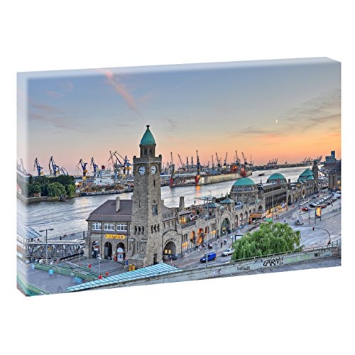 Hamburg Landungsbrücken | V1720473 | Bilder auf Leinwand | Wandbild im XXL Format | Kunstdruck in 120 cm x 80 cm | Bild Elbe Hafen Alster HH Hansestadt