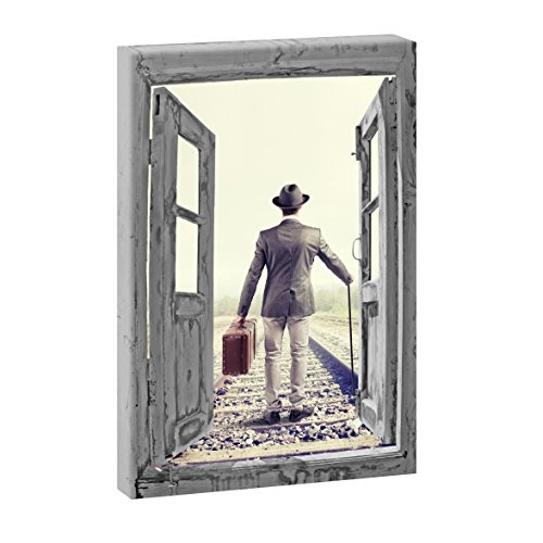 Fensterblick Wanderer | Panoramabild im XXL Format | Kunstdruck auf Leinwand | Wandbild | Poster | Fotografie (120 cm x 80 cm | Hochformat, Farbig)