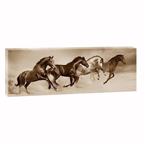Wilde Pferde | Panoramabild im XXL Format | Kunstdruck auf Leinwand | Wandbild | Poster | Fotografie | Verschiedene Formate und Farben (150 cm x 50 cm , Sepia)