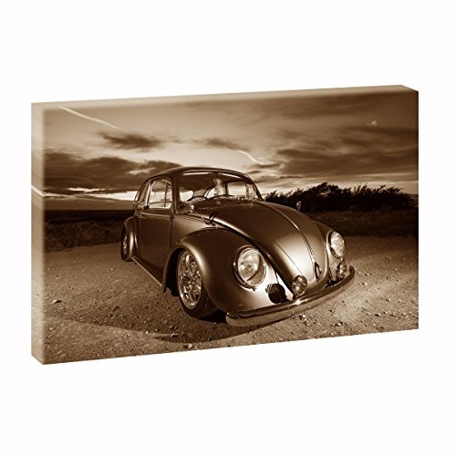 VW Käfer | Panoramabild im XXL Format | Poster | Wandbild | Fotografie | Trendiger Kunstdruck auf Leinwand | Verschiedene Farben und Größen (100 cm x 65 cm, Sepia)