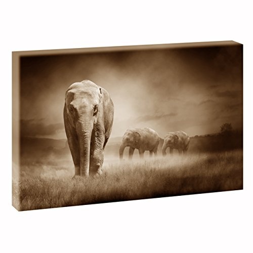 Elefant im Sonnenuntergang | V1720309 | Bilder auf Leinwand | Wandbild im XXL Format | Kunstdruck in 120 cm x 80 cm | Bild Afrika Wilde Tiere (Sepia)