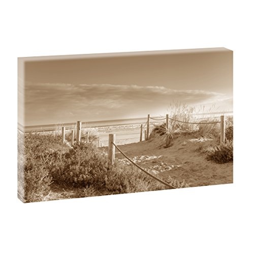 Zum Strand 1 | Panoramabild im XXL Format | Poster | Wandbild | Fotografie | Trendiger Kunstdruck auf Leinwand | Verschiedene Farben und Größen (100 cm x 65 cm, Sepia)