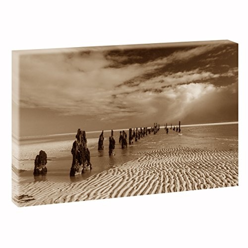 Nordsee - Ostanleger | V1720231 | Bilder auf Leinwand | Wandbild im XXL Format | Kunstdruck in 120 cm x 80 cm | Bild Insel Strand Dünen Buhnen (Sepia)