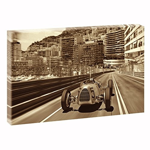 Autorennen | V1720541 | Bilder auf Leinwand | Wandbild im XXL Format | Kunstdruck in 120 cm x 80 cm (sepia) | Bild Autorennen Race Monaco Straßenrennen Oldtimer Car