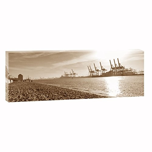 Hamburg - Elbstrand | Panoramabild im XXL Format | Kunstdruck auf Leinwand | Wandbild | Poster | Fotografie | Verschiedene Formate und Farben (120 cm x 40 cm , Sepia)