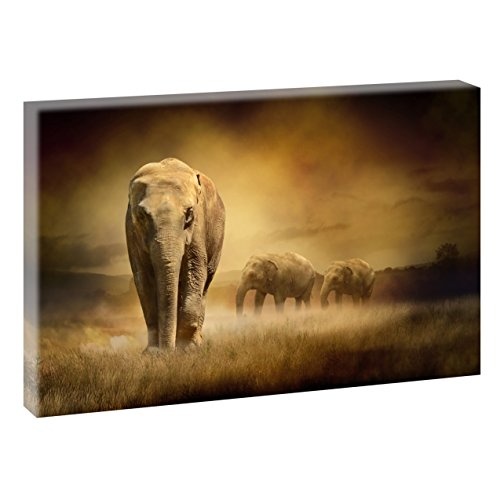 Elefant im Sonnenuntergang | Bilder auf Leinwand | Wandbild im XXL Format | Kunstdruck in verschiedenen Größen und Farben | Bild Afrika Wilde Tiere (120 cm x 80 cm, Farbig)
