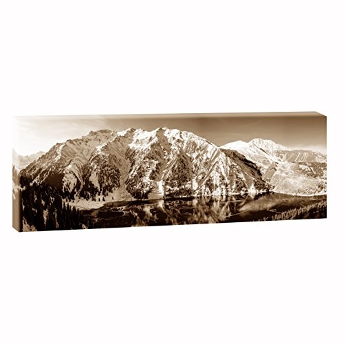 Bergsee | Panoramabild im XXL Format | Trendiger Kunstdruck auf Leinwand | Verschiedene Größen (Sepia, 150 cm x50 cm)