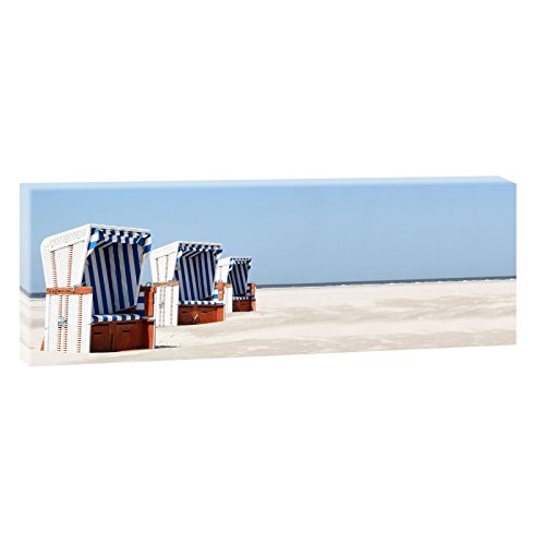 Blaue Strandkörbe | Panoramabild im XXL Format | Wandbild Poster Fotografie Trendiger Kunstdruck auf Leinwand | Verschiedene Größen und Farben (150 cm x 50 cm, Farbig)