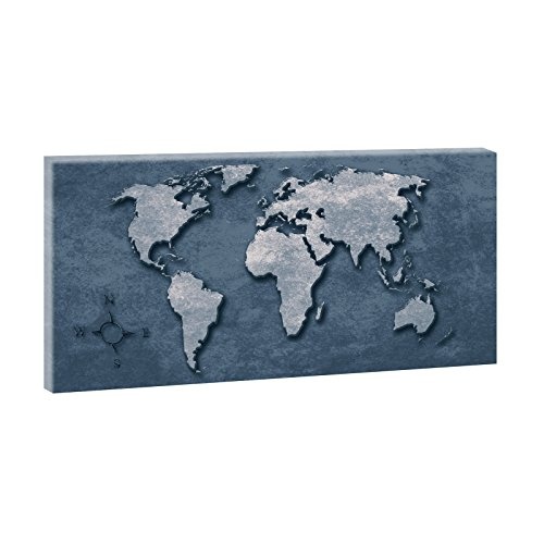 Weltkarte Vintage | V0420576 | Panoramabild im XXL Format | Trendiger Kunstdruck auf Leinwand | Verschiedene Größen und Farben (160 cm x 80 cm x 2 cm, Blau)