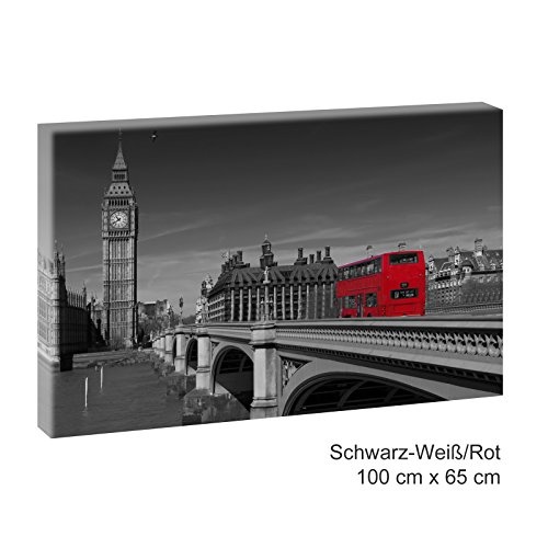 London - Routemaster | Panoramabild im XXL Format | Trendiger Kunstdruck auf Leinwand | 100 cm x 65 cm, Schwarz-Weiß/Rot