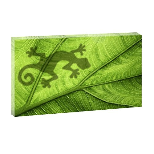 Gecko auf Blatt | Trendiger Kunstdruck auf Leinwand | XXL Format | 135 cm x 80 cm
