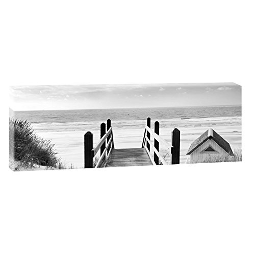 Nordseestrand - Holland | Panoramabild im XXL Format | Trendiger Kunstdruck auf Leinwand | Verschiedene Formate und Farben (150 cm x 50 cm, Schwarz-Weiß)