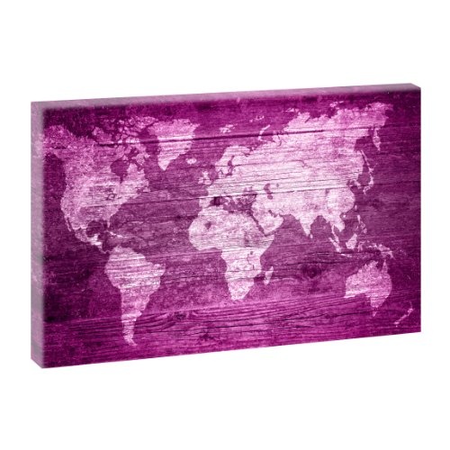 Weltkarte - Pink | Panoramabild im XXL Format | Poster | Wandbild | Fotografie | Trendiger Kunstdruck auf Leinwand | Verschiedene Farben und Größen (100cm x 65cm)