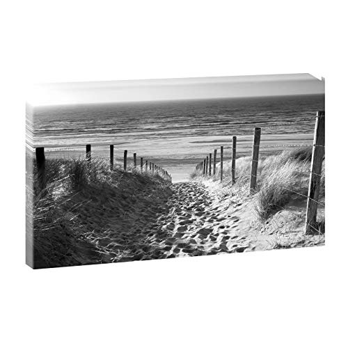 Weg zum Nordseestrand | Panoramabild im XXL Format | Trendiger Kunstdruck auf Leinwand | Verschiedene Größen und Farben (135 cm x 80 cm, Schwarz-Weiß)