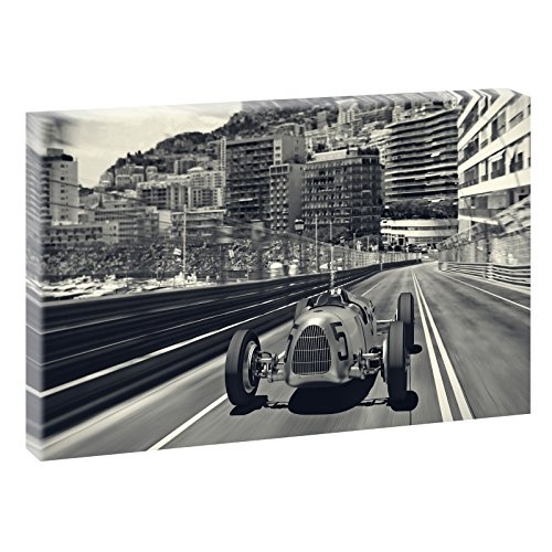 Autorennen | V1720541 | Bilder auf Leinwand | Wandbild im XXL Format | Kunstdruck in 120 cm x 80 cm (schwarz-weiß) | Bild Autorennen Race Monaco Straßenrennen Oldtimer Car