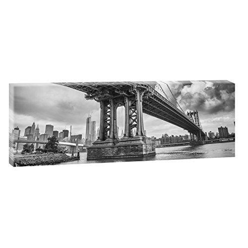 New York-Manhattan Bridge | Panoramabild im XXL Format | Trendiger Kunstdruck auf Leinwand | Verschiedene Größen und Farben (Schwarz-Weiß, 150 cm x 50 cm)