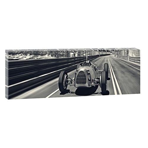 Autorennen | Panoramabild im XXL Format | Trendiger Kunstdruck auf Leinwand | Verschiedene Größen und Farben (150 cm x 50 cm, Schwarz-Weiß)
