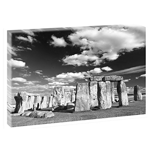 Stonehenge | V1720327 | Bilder auf Leinwand | Wandbild im XXL Format | Kunstdruck in 120 cm x 80 cm | Bild Strand Dünen Steg (Schwarz-Weiß)