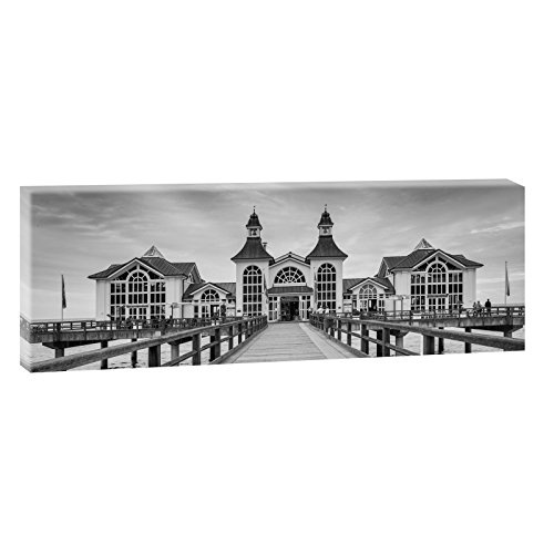 Rügen - Pier | Panoramabild im XXL Format | Kunstdruck auf Leinwand | Wandbild | Poster | Fotografie | Verschiedene Formate und Farben (120 cm x 40 cm , Schwarz-Weiß)