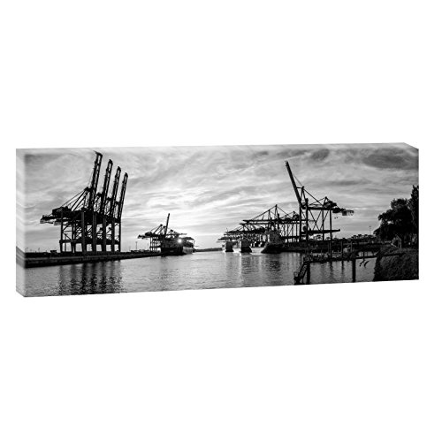 Hafenpanorama | Panoramabild im XXL Format | Kunstdruck auf Leinwand | Wandbild | Poster | Fotografie | Verschiedene Formate und Farben (150 cm x 50 cm , Schwarz-Weiß)