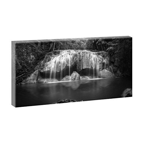 Erawan Wasserfall | Panoramabild im XXL Format | Kunstdruck auf Leinwand | Wandbild | Poster | Fotografie | Verschiedene Formate und Farben (40 cm x 80 cm, Schwarz-Weiß)