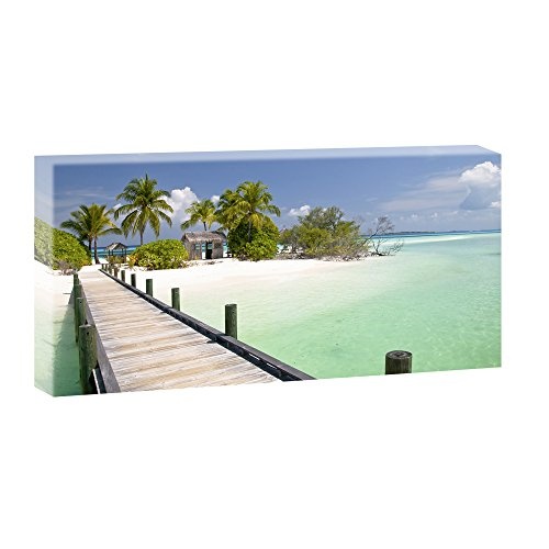 Brücke am Strand | Trendiger Kunstdruck auf Leinwand mit extra starkem 4 cm Museumsrahmen | XXL Format | 160cm x 80 cm