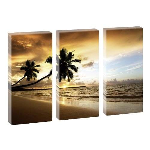 Karibischer Sonnenuntergang 1 - Trendiger Kunstdruck auf Leinwand - mehrteilig 130cm x 80cm (je 40cm x 80cm)