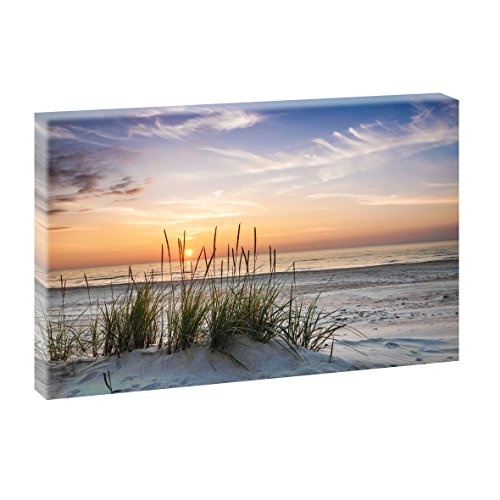 Sonnenuntergang am Meer | Panoramabild im XXL Format | Poster | Wandbild | Fotografie | Trendiger Kunstdruck auf Leinwand | Verschiedene Farben und Größen (100 cm x 65 cm, Farbig)
