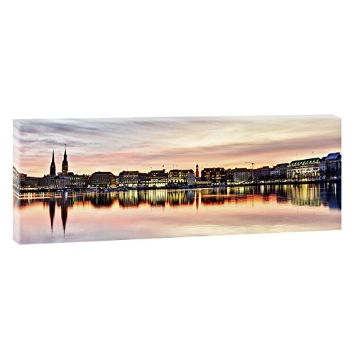 Hamburg Alster | Panoramabild im XXL Format | Poster | Wandbild | Poster | Fotografie | Trendiger Kunstdruck auf Leinwand | Verschiedene Farben und Größen (120 cm x 40 cm, Farbig)