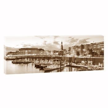 Hamburg Hafen | Panoramabild im XXL Format | Poster | Wandbild | Poster | Fotografie | Trendiger Kunstdruck auf Leinwand | Verschiedene Farben und Größen (150 cm x 50 cm, Sepia)