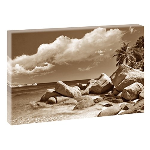 Seychellen 1 | Panoramabild im XXL Format | Poster | Wandbild | Poster | Fotografie | Trendiger Kunstdruck auf Leinwand | Verschiedene Farben und Größen (120 cm x 80 cm, Sepia)