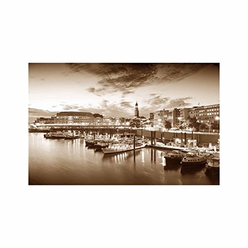 Hamburg Hafen | Panoramabild im XXL Format | Poster | Wandbild | Poster | Fotografie | Trendiger Kunstdruck auf Leinwand | Verschiedene Farben und Größen (40 cm x 65 cm, Sepia)