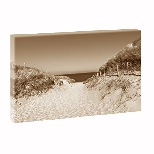 Dünenübergang 2 | Panoramabild im XXL Format | Poster | Wandbild | Fotografie | Trendiger Kunstdruck auf Leinwand (100 cm x 65 cm | Querformat, Sepia)