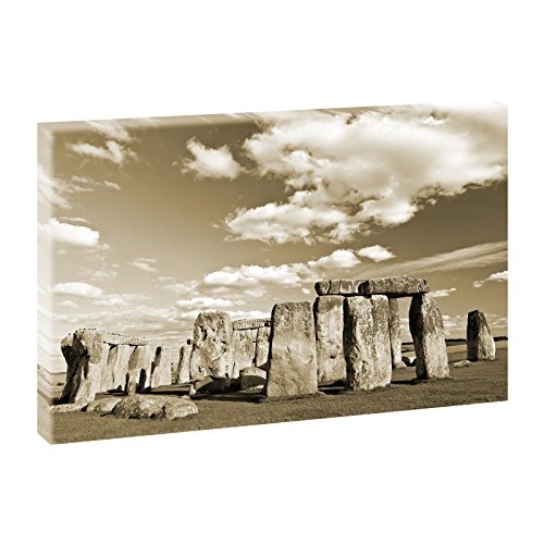 Stonehenge | Panoramabild im XXL Format | Poster | Wandbild | Poster | Fotografie | Trendiger Kunstdruck auf Leinwand | Verschiedene Farben und Größen (100 cm x 65 cm, Sepia)