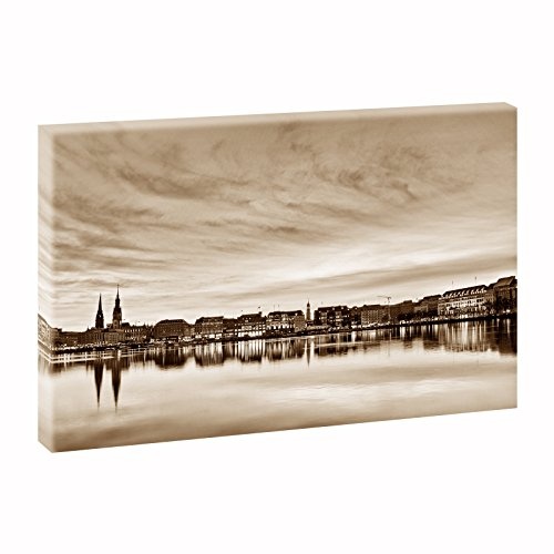 Hamburg Alster | Panoramabild im XXL Format | Poster | Wandbild | Poster | Fotografie | Trendiger Kunstdruck auf Leinwand | Verschiedene Farben und Größen (100 cm x 65 cm, Sepia)