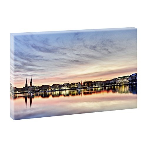 Hamburg Alster | Panoramabild im XXL Format | Poster | Wandbild | Poster | Fotografie | Trendiger Kunstdruck auf Leinwand | Verschiedene Farben und Größen (100 cm x 65 cm, Farbig)