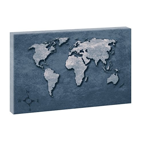 Weltkarte Vintage | Panoramabild im XXL Format | Trendiger Kunstdruck auf Leinwand | Verschiedene Größen und Farben (100 cm x 65 cm, Blau)