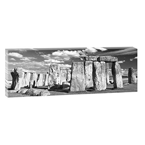 Stonehenge | Panoramabild im XXL Format | Poster | Wandbild | Poster | Fotografie | Trendiger Kunstdruck auf Leinwand | Verschiedene Farben und Größen (120 cm x 40 cm, Schwarz-Weiß)