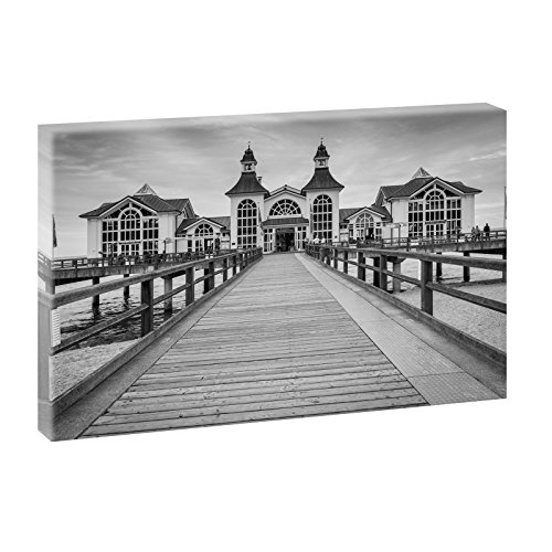 Rügen - Pier | Panoramabild im XXL Format | Kunstdruck auf Leinwand | Wandbild | Poster | Fotografie | Verschiedene Formate und Farben (100 cm x 65 cm, Schwarz-Weiß)