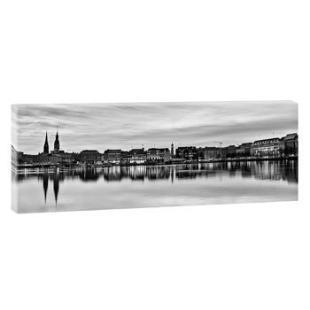 Hamburg Alster | Panoramabild im XXL Format | Poster | Wandbild | Poster | Fotografie | Trendiger Kunstdruck auf Leinwand | Verschiedene Farben und Größen (150 cm x 50 cm, Schwarz-Weiß)