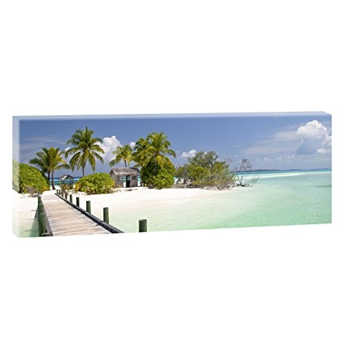 Brücke am Strand | Panoramabild im XXL Format | Trendiger Kunstdruck auf Leinwand | 150 cm x 50 cm