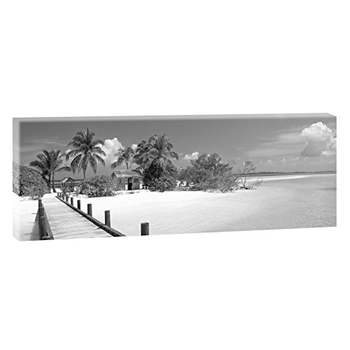 Brücke am Strand | Panoramabild im XXL Format | Poster | Wandbild | Poster | Fotografie | Trendiger Kunstdruck auf Leinwand | Verschiedene Farben und Größen (120 cm x 40 cm, Schwarz-Weiß)