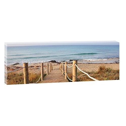 Steg zum Strand | Panoramabild im XXL Format | Trendiger Kunstdruck auf Leinwand | Verschiedene Größen und Farben (150 cm x 50 cm, Farbig)